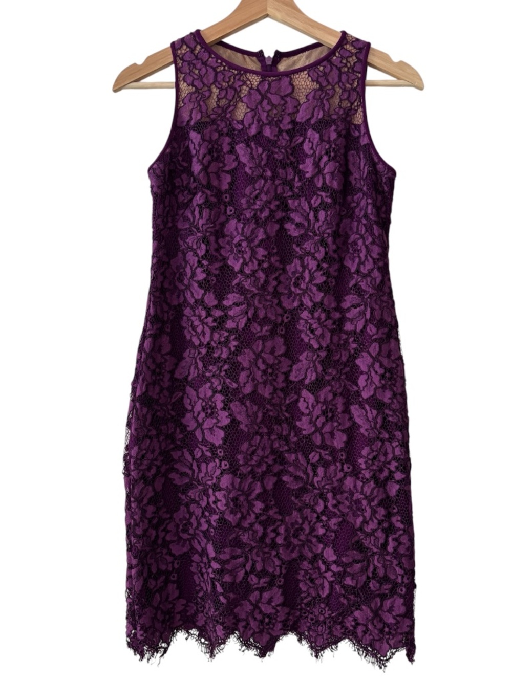 Lauren Ralph Lauren Melia Floral Lace Sheath Dress - Plum Purple Size 0P - Picture 4 of 11